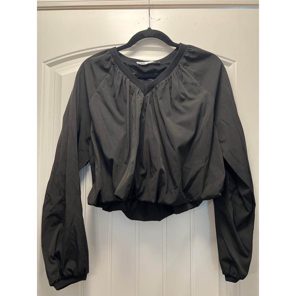 Zara Black Cropped Long-Sleeve Top